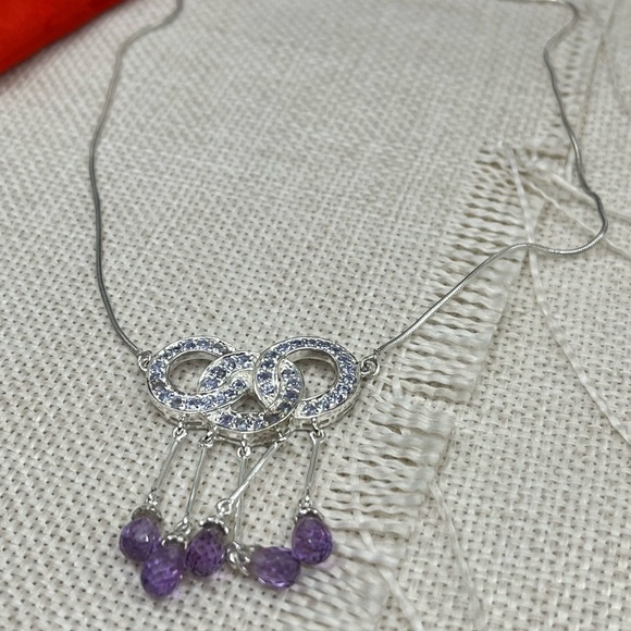 90s Vintage Sterling Silver Necklace with Amethyst & Tanzanite Gemstones - Picture 6 of 13
